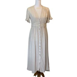Petal & Pup Cream Linen Miraloma Maxi Dress with Buttons - Size 6